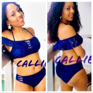 NWT 2Pc Lace Salsa Macrame Ruffle Lattice Bikini